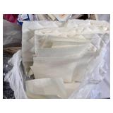 Box of Craft Supplies Including Cross Stitch Fabric, Dress Bag, and Polyester Fiberfill