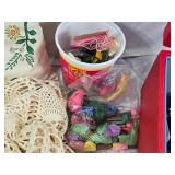 Vintage Sewing Box with Supplies and Embroidery Items