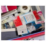Vintage Sewing Box with Supplies and Embroidery Items