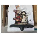 Christmas Decorations and Fabrics Lot including Angel Figure, Santa and Snowman Figurines, and Various Fabrics