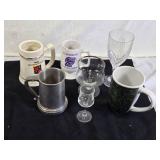 Assorted Drinkware Collection including Claremont Graduate School Mug, Geigy Agricultural Chemicals Stein, and 50th Anniversary Glass