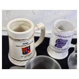 Assorted Drinkware Collection including Claremont Graduate School Mug, Geigy Agricultural Chemicals Stein, and 50th Anniversary Glass