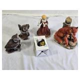 Ski Country Limited Edition Fox Family Figurine and Angel, Owls (damaged), and STingers Ornament