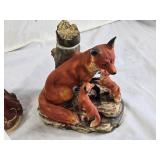 Ski Country Limited Edition Fox Family Figurine and Angel, Owls (damaged), and STingers Ornament