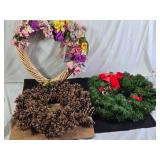 Wreaths with Floral, Pinecone, and Evergreen Designs