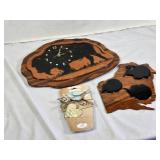 Wooden Bison Clock, Silhouette Art, and Pot Sticker Set
