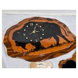 Wooden Bison Clock, Silhouette Art, and Pot Sticker Set