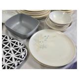 Vintage Dinnerware and Bowls with Floral Designs and Geometric Patterns