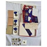 Awards and Memorabilia Collection including 4-H Ribbons 1950s Tama County Iowa, Music Pins, and Medals