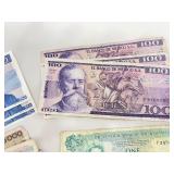 Lot of Vintage Foreign Bills and Coins