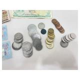 Lot of Vintage Foreign Bills and Coins