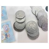 Lot of Vintage Foreign Bills and Coins