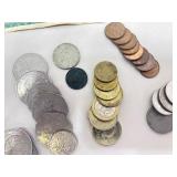 Lot of Vintage Foreign Bills and Coins