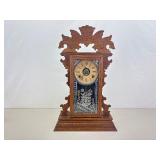 Antique Wood Windup Mantle Clock w/Key