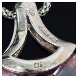 .925 Sterling Silver Larger Faceted Pink Sapphire Crystal Pendant Necklace