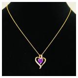 .925 Sterling Silver Diamond Accented Amethyst Heart Rose Gold Vermeil Pendant Necklace