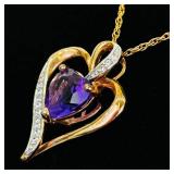 .925 Sterling Silver Diamond Accented Amethyst Heart Rose Gold Vermeil Pendant Necklace