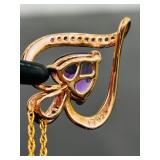 .925 Sterling Silver Diamond Accented Amethyst Heart Rose Gold Vermeil Pendant Necklace