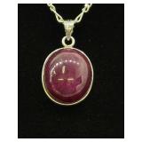 .925 Sterling Silver Amethyst Cabochon Pendant Necklace
