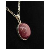.925 Sterling Silver Amethyst Cabochon Pendant Necklace