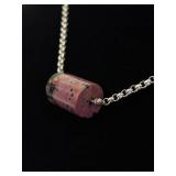 .925 Sterling Silver Barrel Agate Pendant Necklace
