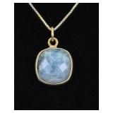 .925 Sterling Silver Faceted Blue Quartz Vermeil Pendant Necklace