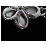 .925 Sterling Silver Mother of Pearl Crystal Flower Pendant Necklace