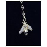 .925 Sterling Silver Crystal Bee Dangle Vermeil Pendant Necklace