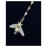 .925 Sterling Silver Crystal Bee Dangle Vermeil Pendant Necklace