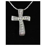 .925 Sterling Silver Crystal Cross Pendant Necklace