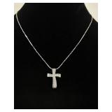 .925 Sterling Silver Crystal Cross Pendant Necklace