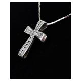 .925 Sterling Silver Crystal Cross Pendant Necklace