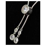 .925 Sterling Silver 24" Adjustable Crystal Slide Pendant Cable Necklace