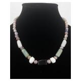 Amethyst, Nephrite, etc. Semi-Polished Stone Necklace