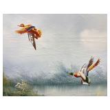 VERY Well Done Oil on Canvas Painting of some Ducks in Flight By E. Max