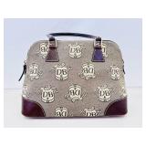 Authentic Dooney & Bourke Domed Monogram Satchel with Brown Leather Trim