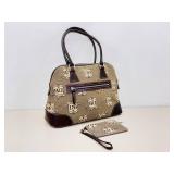 Authentic Dooney & Bourke Domed Monogram Satchel with Brown Leather Trim