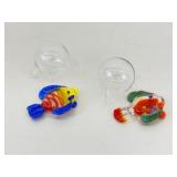 Lot of Hand Blown Glass Fishes with Floats for Glasses of Water or Fish Tanks