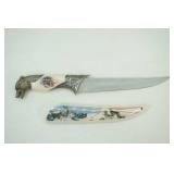 stainless steel American Flag Wolf fantasy dagger Bowie Knife w/decorative scabbard and pommel
