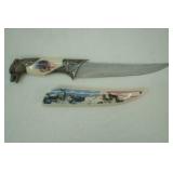 stainless steel American Flag Wolf fantasy dagger Bowie Knife w/decorative scabbard and pommel