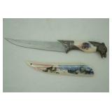 stainless steel American Flag Wolf fantasy dagger Bowie Knife w/decorative scabbard and pommel