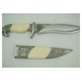 vintage decorative eagle themed dagger and scabbard. intricate engravings, carved, heavy (2.05lbs) 15.5" overall length
