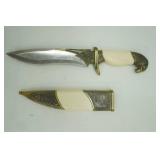 vintage decorative eagle themed dagger and scabbard. intricate engravings, carved, heavy (2.05lbs) 15.5" overall length