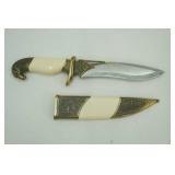 vintage decorative eagle themed dagger and scabbard. intricate engravings, carved, heavy (2.05lbs) 15.5" overall length