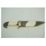 vintage decorative eagle themed dagger and scabbard. intricate engravings, carved, heavy (2.05lbs) 15.5" overall length