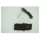 3" folding lock back pocket knife w/serrated stainless steel blade and belt sheath