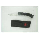 3" folding lock back pocket knife w/serrated stainless steel blade and belt sheath