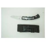 3" folding lock back pocket knife w/serrated stainless steel blade and belt sheath