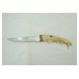 Vintage custom fixed blade knife. 6.5" overall length. hand crafted from an animal jawbone. 3" blade