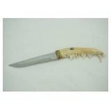 Vintage custom fixed blade knife. 6.5" overall length. hand crafted from an animal jawbone. 3" blade